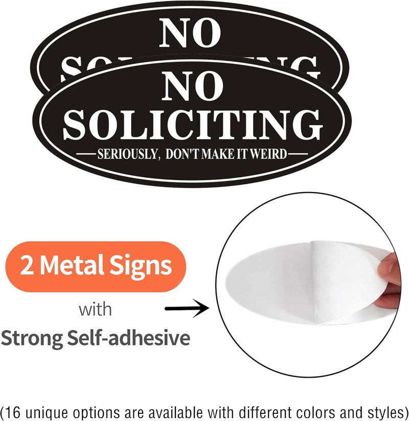 MongFun No Soliciting Sign, (2 Pack) Self-Adhesive 7 x 3 Inches Seriously Don't Make it Weird Aluminum Metal Signs - Image 2